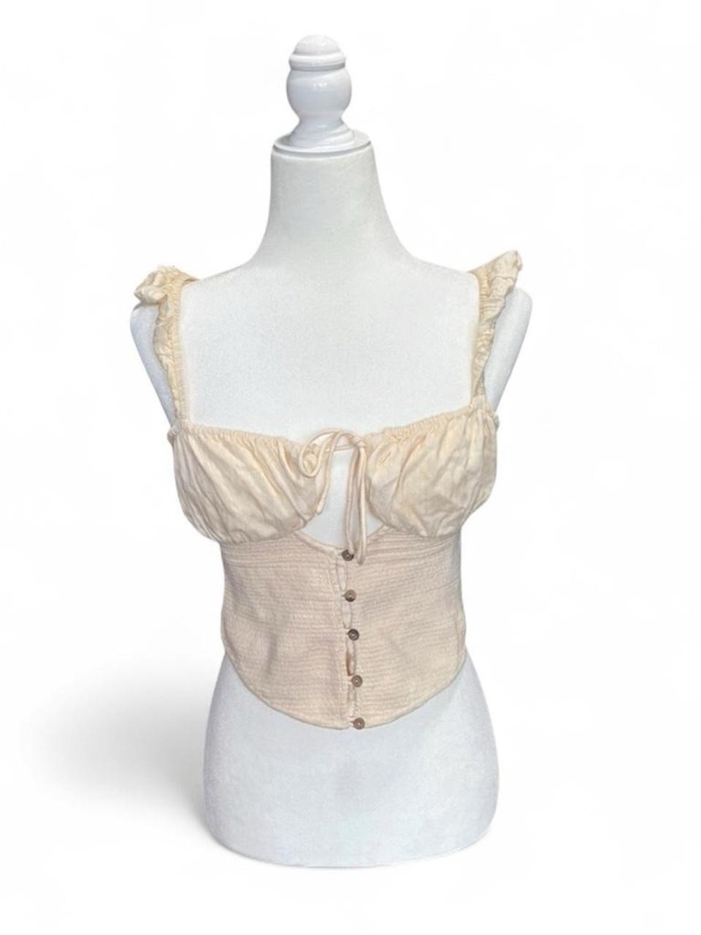 Urban Outfitters Cream Corset-Style Tie Front Tank